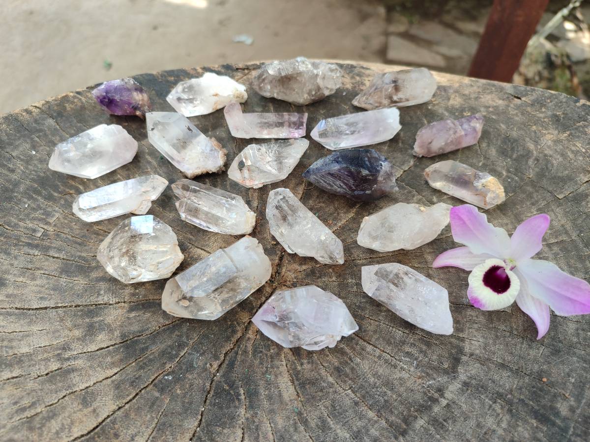 Natural Mix of Smokey, Clear And Amethyst Quartz Crystals x 20 From Brandberg, Namibia - Toprock Gemstones and Minerals 