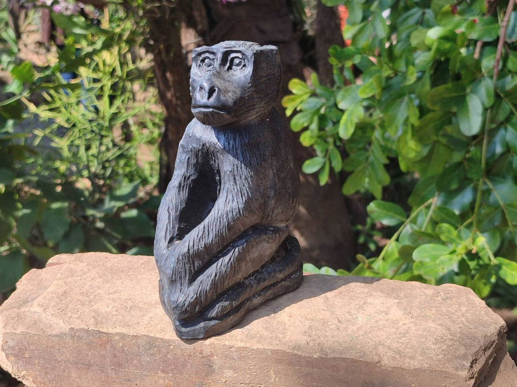 Polished Black Soapstone Baboon Carving x 1 From Zimbabwe - Toprock Gemstones and Minerals 