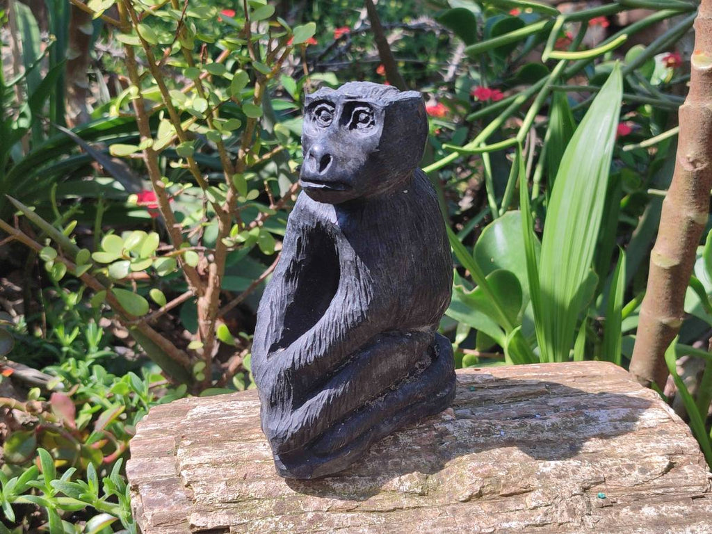 Polished Black Soapstone Baboon Carving x 1 From Zimbabwe - Toprock Gemstones and Minerals 