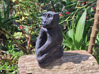 Polished Black Soapstone Baboon Carving x 1 From Zimbabwe