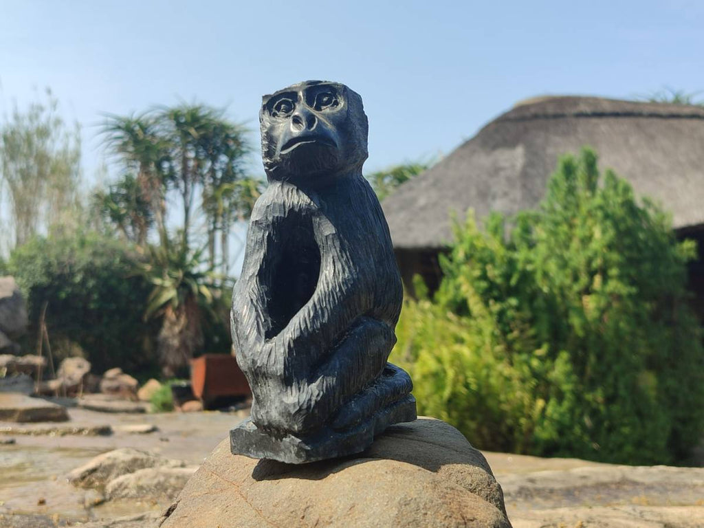 Polished Black Soapstone Baboon Carving x 1 From Zimbabwe - Toprock Gemstones and Minerals 