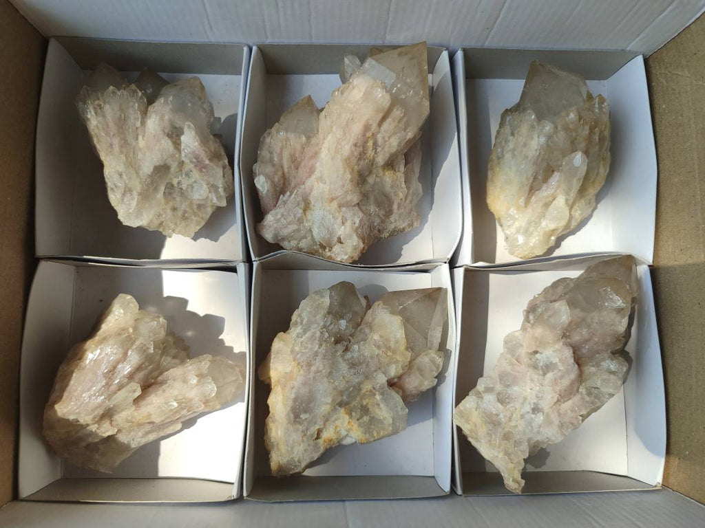 Natural Smokey Phantom Quartz Clusters x 6 From Luena, Congo - Toprock Gemstones and Minerals 