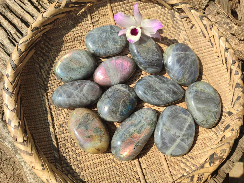 Polished Purple Flash Labradorite Galets x 12 From Tulear, Madagascar - Toprock Gemstones and Minerals 