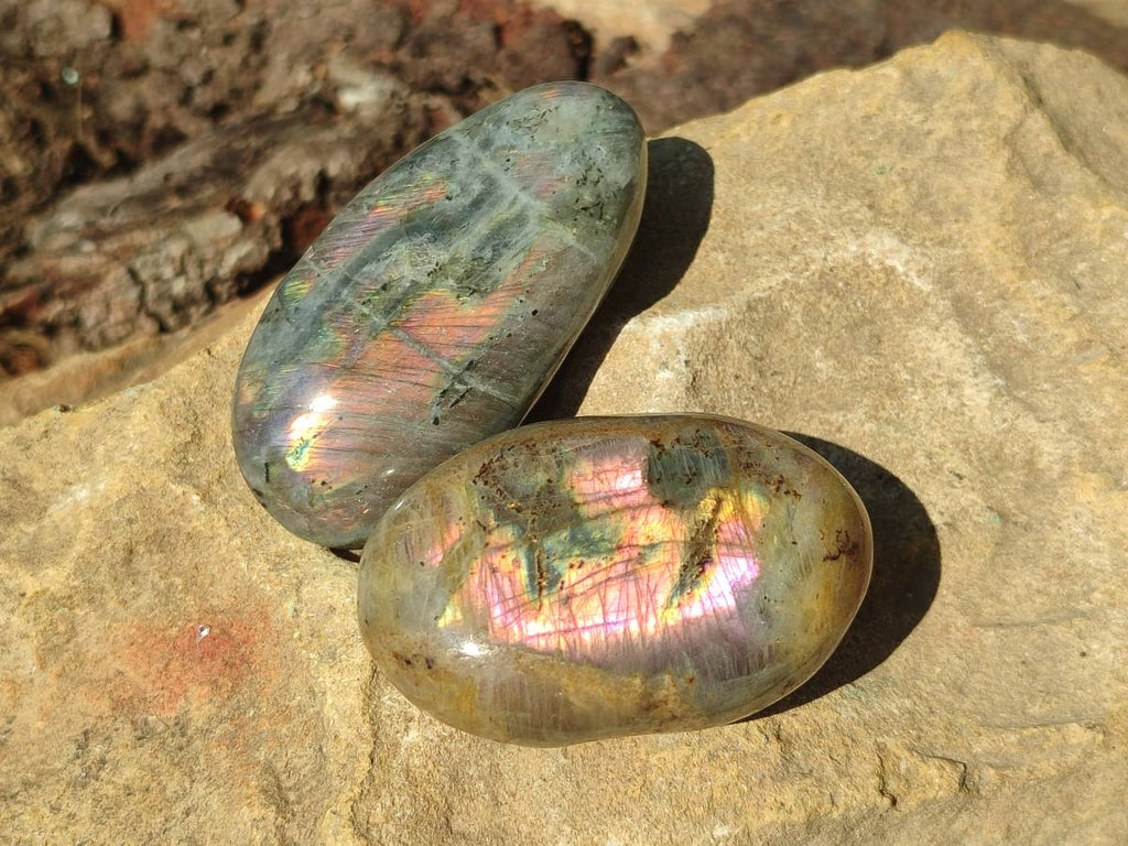 Polished Purple Flash Labradorite Galets x 12 From Tulear, Madagascar - Toprock Gemstones and Minerals 
