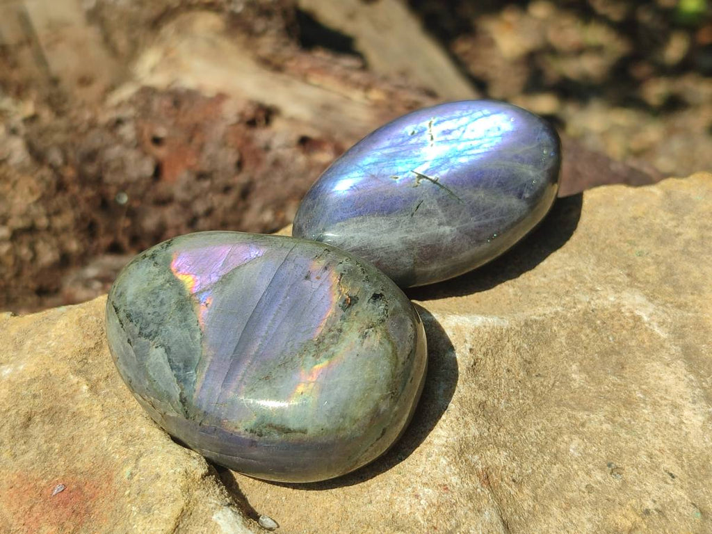 Polished Purple Flash Labradorite Galets x 12 From Tulear, Madagascar - Toprock Gemstones and Minerals 