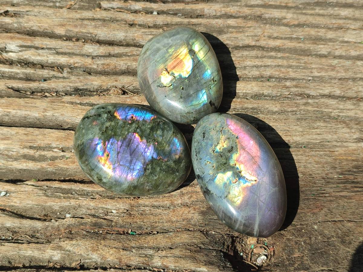 Polished Purple Flash Labradorite Galets x 12 From Tulear, Madagascar - Toprock Gemstones and Minerals 