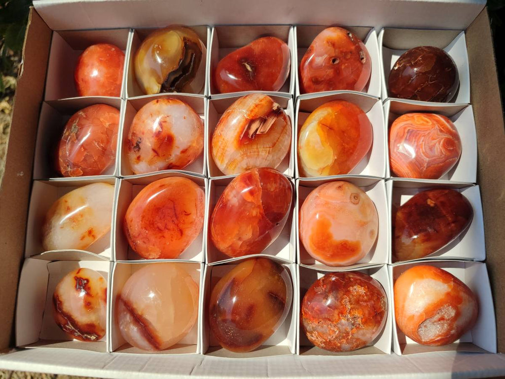Polished Carnelian Agate Gemstone Galets x 20 From Madagascar - Toprock Gemstones and Minerals 