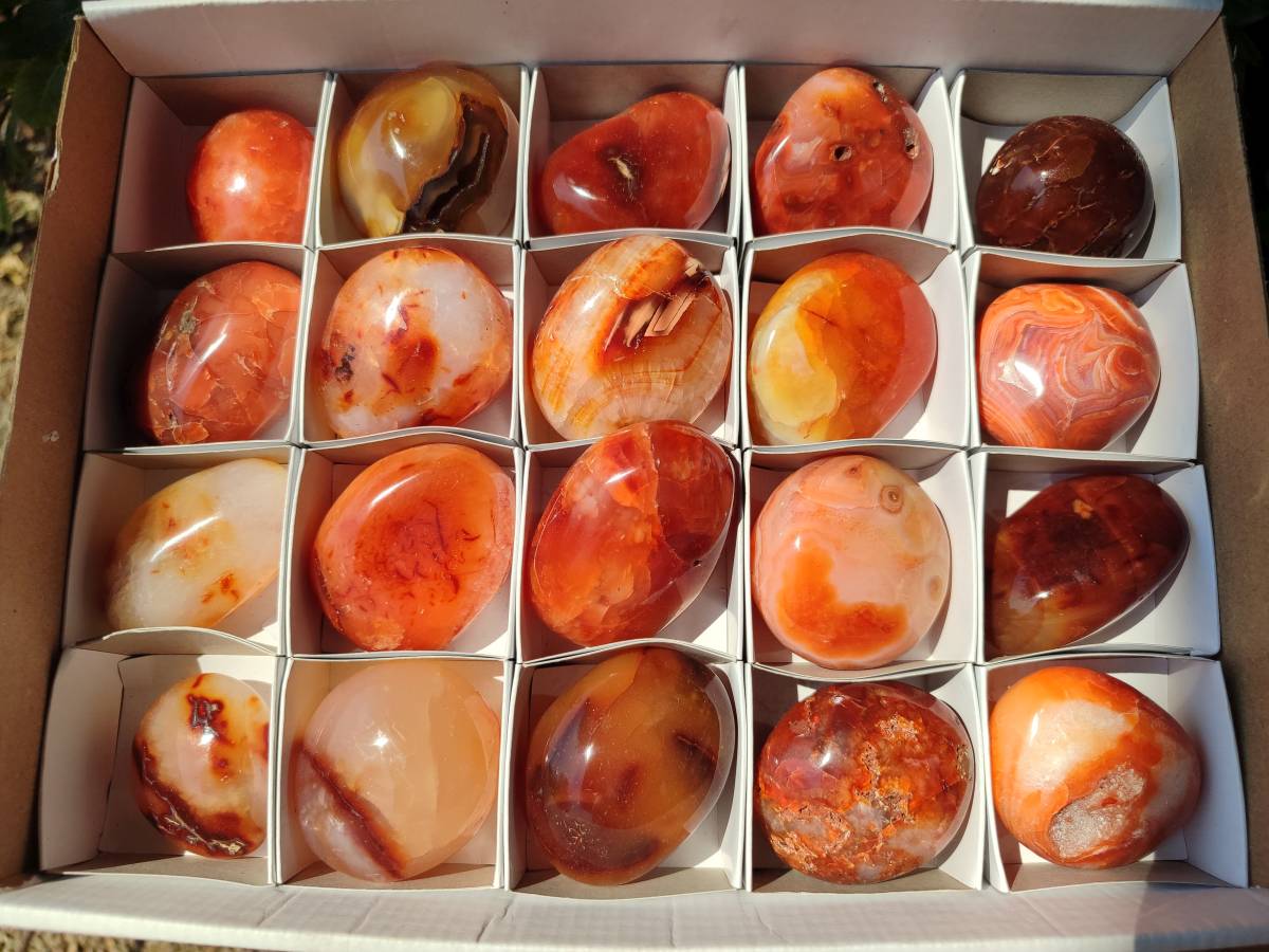 Polished Carnelian Agate Gemstone Galets x 20 From Madagascar - Toprock Gemstones and Minerals 
