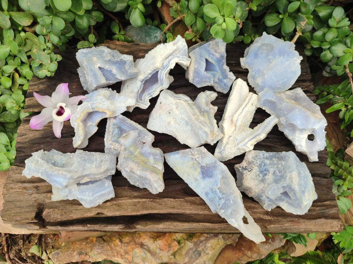 Natural Etched Blue Chalcedony Geodes x 12 From Nsanje, Malawi - Toprock Gemstones and Minerals 
