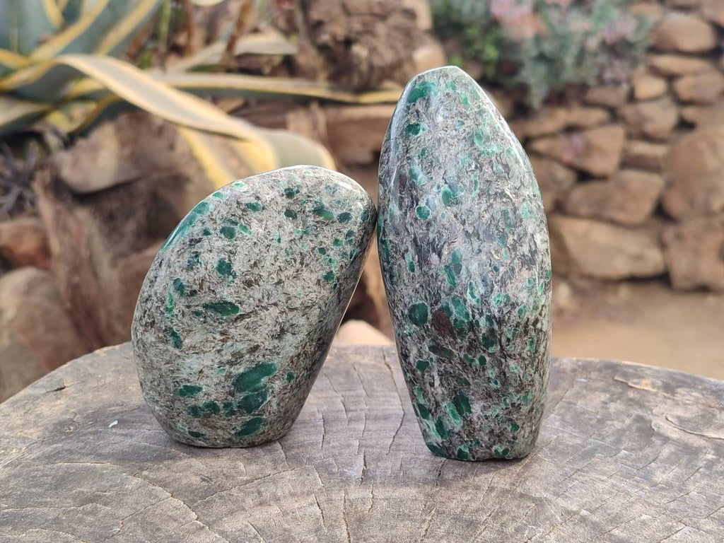 Polished Emerald Mica 'Mutokolite' Standing Free Forms x 3 From Mutoko, Zimbabwe - Toprock Gemstones and Minerals 