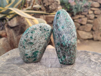 Polished Emerald Mica 'Mutokolite' Standing Free Forms x 3 From Mutoko, Zimbabwe