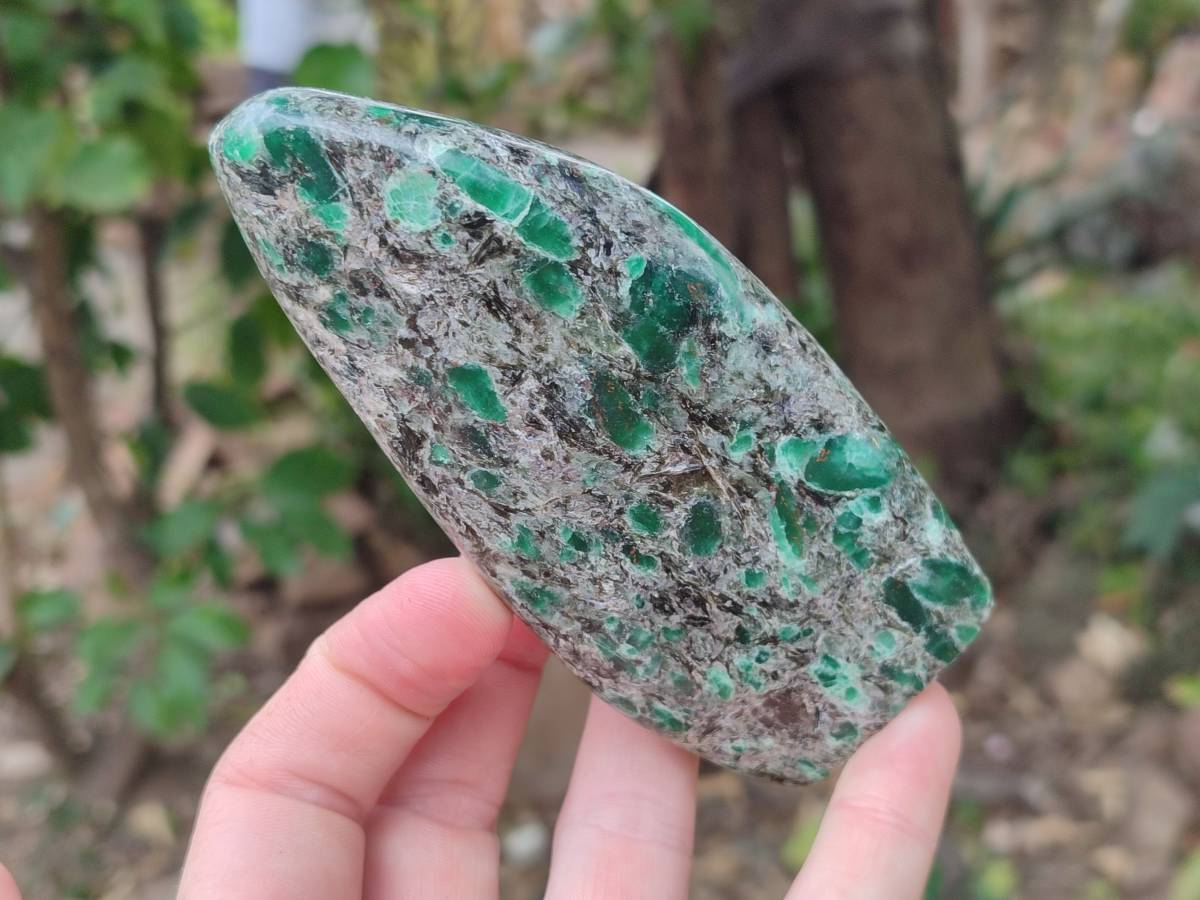 Polished Emerald Mica 'Mutokolite' Standing Free Forms x 3 From Mutoko, Zimbabwe - Toprock Gemstones and Minerals 