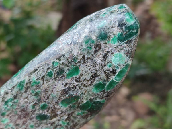 Polished Emerald Mica 'Mutokolite' Standing Free Forms x 3 From Mutoko, Zimbabwe