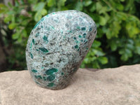 Polished Emerald Mica 'Mutokolite' Standing Free Forms x 3 From Mutoko, Zimbabwe