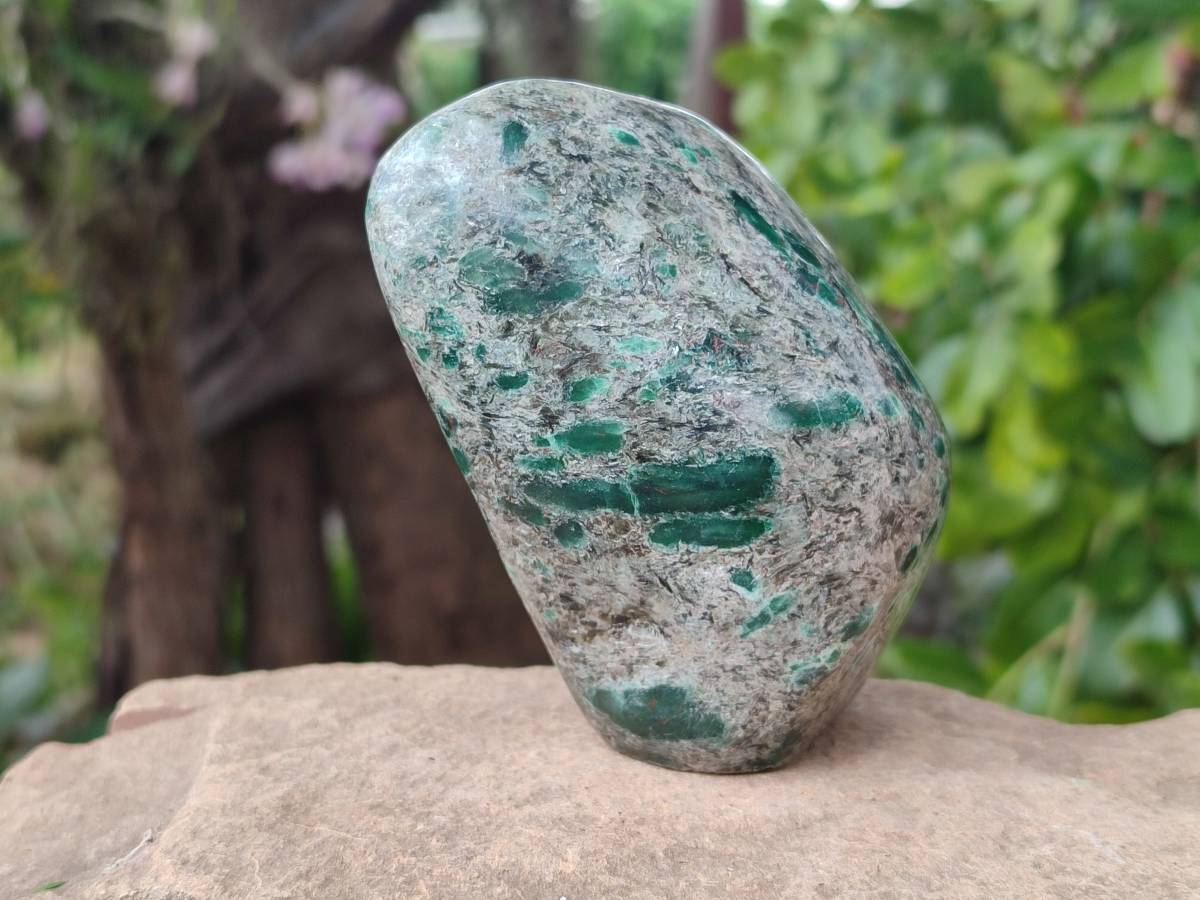 Polished Emerald Mica 'Mutokolite' Standing Free Forms x 3 From Mutoko, Zimbabwe - Toprock Gemstones and Minerals 