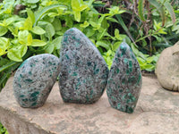 Polished Emerald Mica 'Mutokolite' Standing Free Forms x 3 From Mutoko, Zimbabwe
