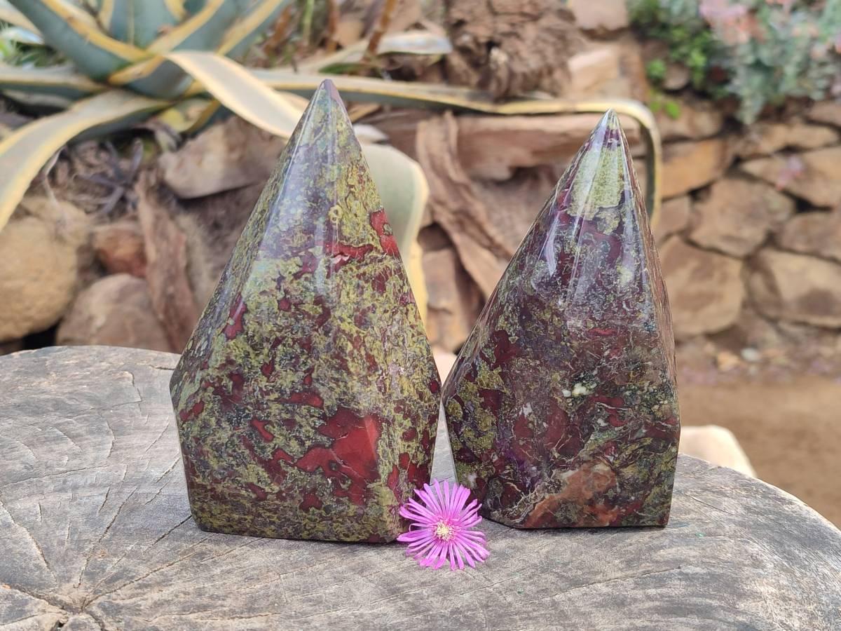 Polished Bastite Dragons Blood Stone Points x 2 From Tshipise, South Africa - Toprock Gemstones and Minerals 