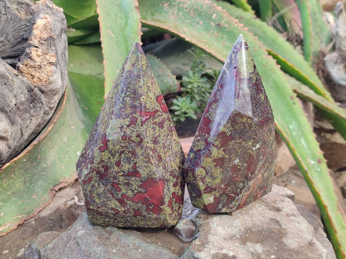 Polished Bastite Dragons Blood Stone Points x 2 From Tshipise, South Africa - Toprock Gemstones and Minerals 