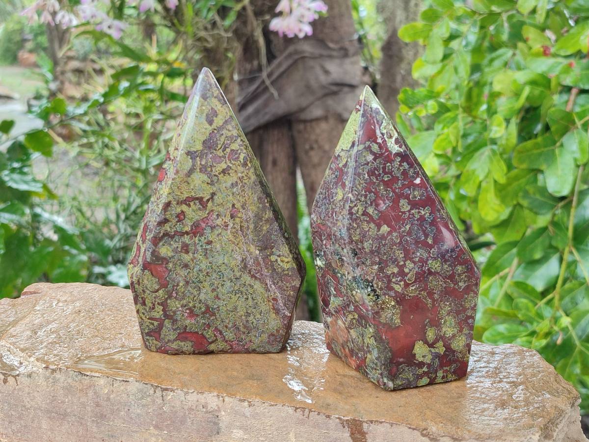 Polished Bastite Dragons Blood Stone Points x 2 From Tshipise, South Africa - Toprock Gemstones and Minerals 