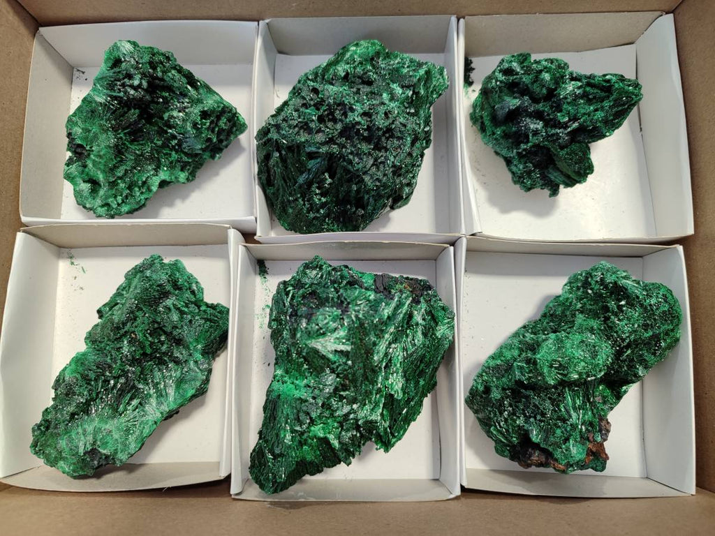 Natural Silky Malachite Specimens x 6 From Kasompe, Congo - Toprock Gemstones and Minerals 