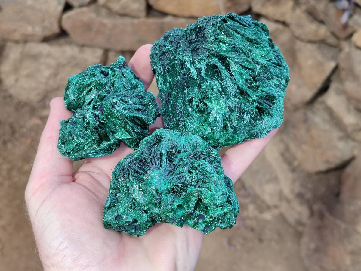 Natural Silky Malachite Specimens x 6 From Kasompe, Congo - Toprock Gemstones and Minerals 