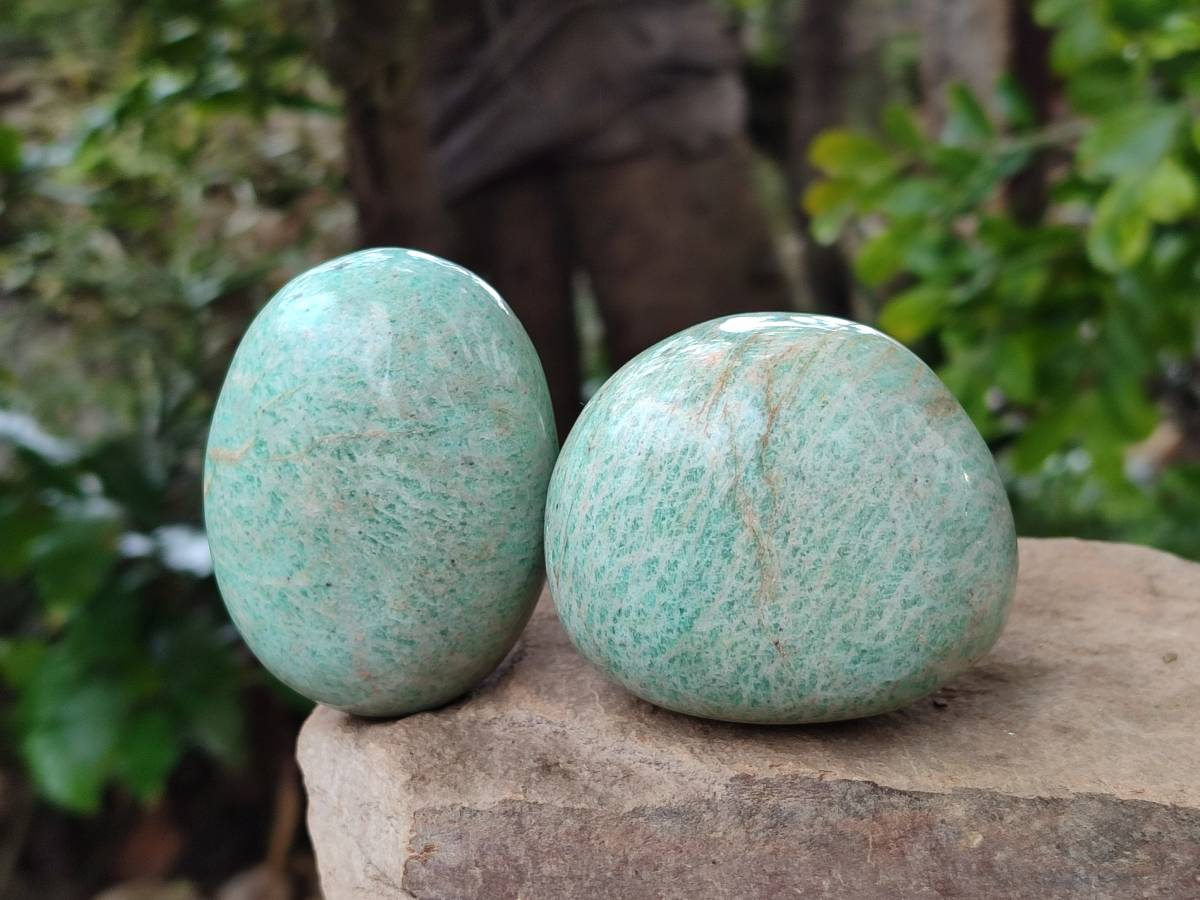 Polished Amazonite Palm Stones x 9 From Zimbabwe - Toprock Gemstones and Minerals 