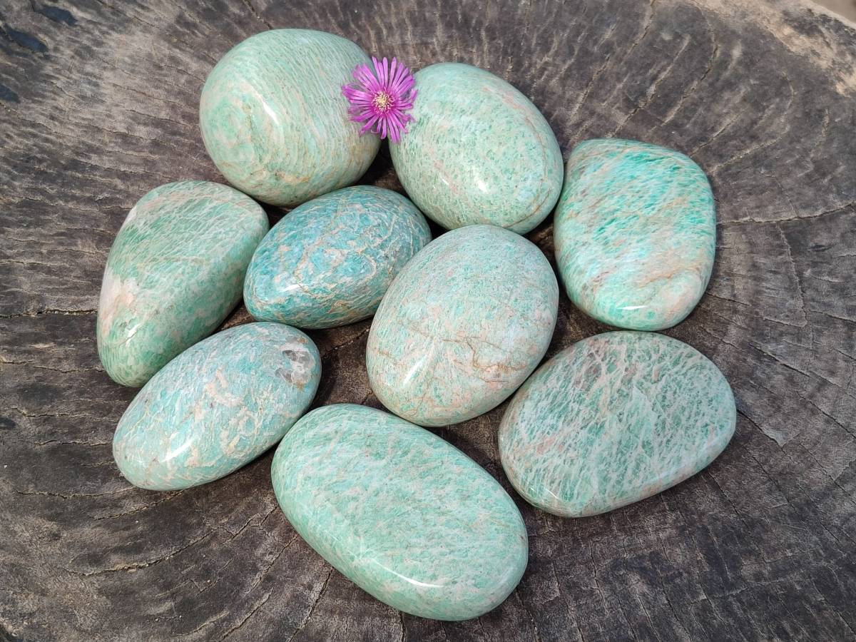 Polished Amazonite Palm Stones x 9 From Zimbabwe - Toprock Gemstones and Minerals 