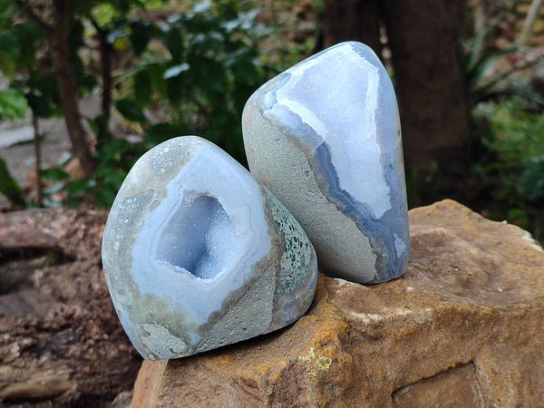 Polished Blue Lace Agate Standing Free Forms x 2 From Nsanje, Malawi