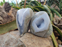 Polished Blue Lace Agate Standing Free Forms x 2 From Nsanje, Malawi