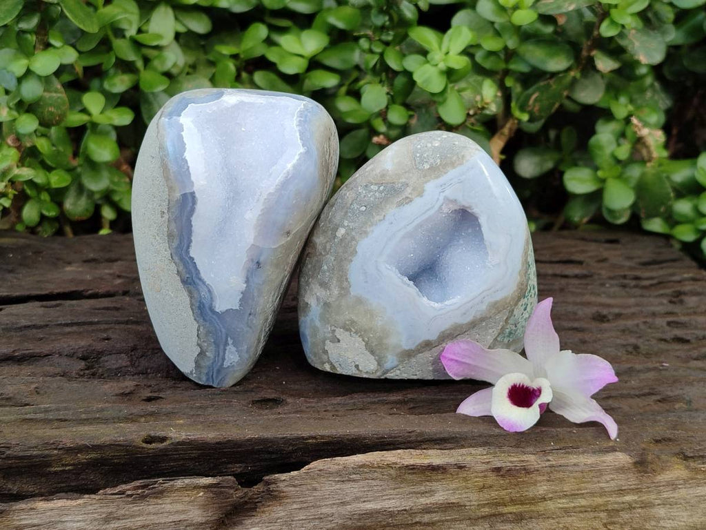 Polished Blue Lace Agate Standing Free Forms x 2 From Nsanje, Malawi - Toprock Gemstones and Minerals 