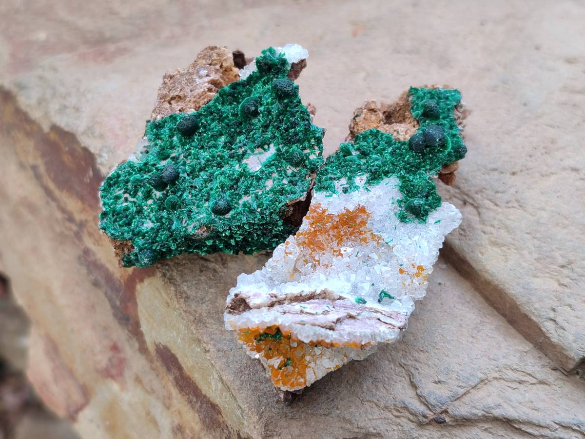 Natural Crystalline Ball Malachite and Quartz On Dolomite Matrix Specimens x 6 From Mindingi Mine, Kambove, Congo - Toprock Gemstones and Minerals 