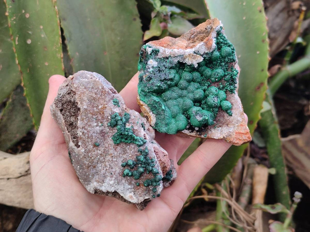 Natural Crystalline Ball Malachite and Quartz On Dolomite Matrix Specimens x 6 From Mindingi Mine, Kambove, Congo - Toprock Gemstones and Minerals 