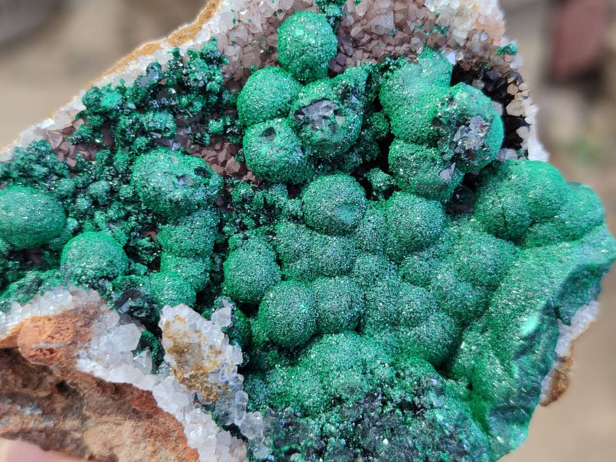 Natural Crystalline Ball Malachite and Quartz On Dolomite Matrix Specimens x 6 From Mindingi Mine, Kambove, Congo - Toprock Gemstones and Minerals 