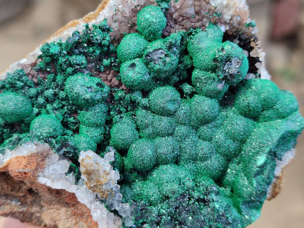 Natural Crystalline Ball Malachite and Quartz On Dolomite Matrix Specimens x 6 From Mindingi Mine, Kambove, Congo