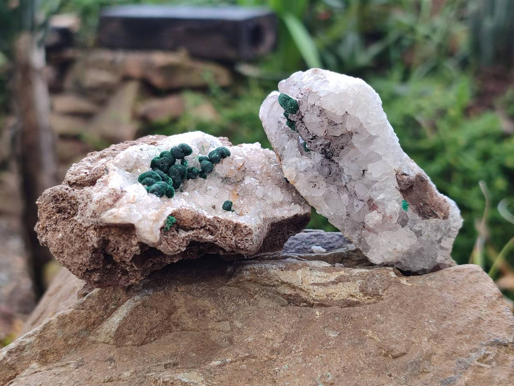 Natural Crystalline Ball Malachite and Quartz On Dolomite Matrix Specimens x 6 From Mindingi Mine, Kambove, Congo - Toprock Gemstones and Minerals 