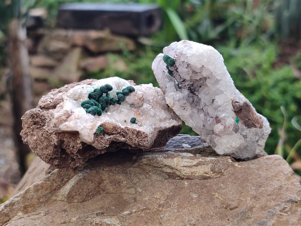Natural Crystalline Ball Malachite and Quartz On Dolomite Matrix Specimens x 6 From Mindingi Mine, Kambove, Congo - Toprock Gemstones and Minerals 