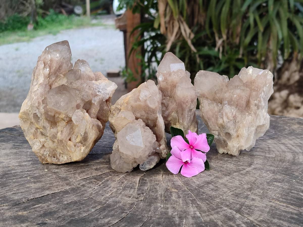 Natural Smokey Phantom Quartz Clusters x 4 From Luena, Congo - Toprock Gemstones and Minerals 