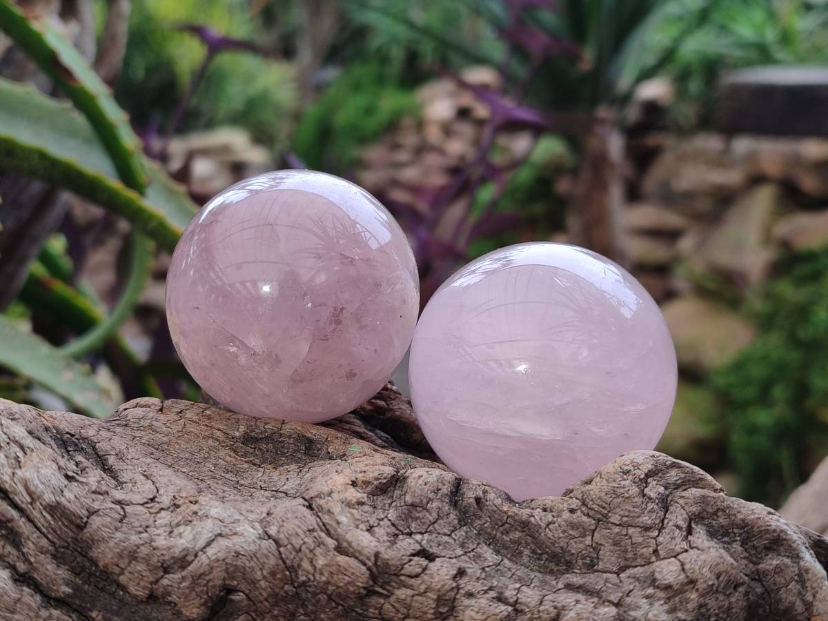 Polished Rose Quartz Spheres x 6 From Madagascar - Toprock Gemstones and Minerals 