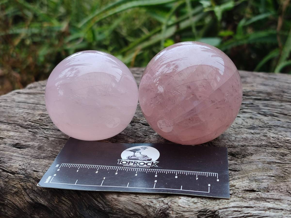 Polished Rose Quartz Spheres x 6 From Madagascar - Toprock Gemstones and Minerals 