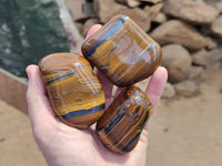 Polished Golden Tiger's Eye Jumbo Tumbled Stones x 12 From Prieska, South Africa