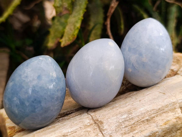 Polished Blue Calcite Eggs x 17 From Madagascar