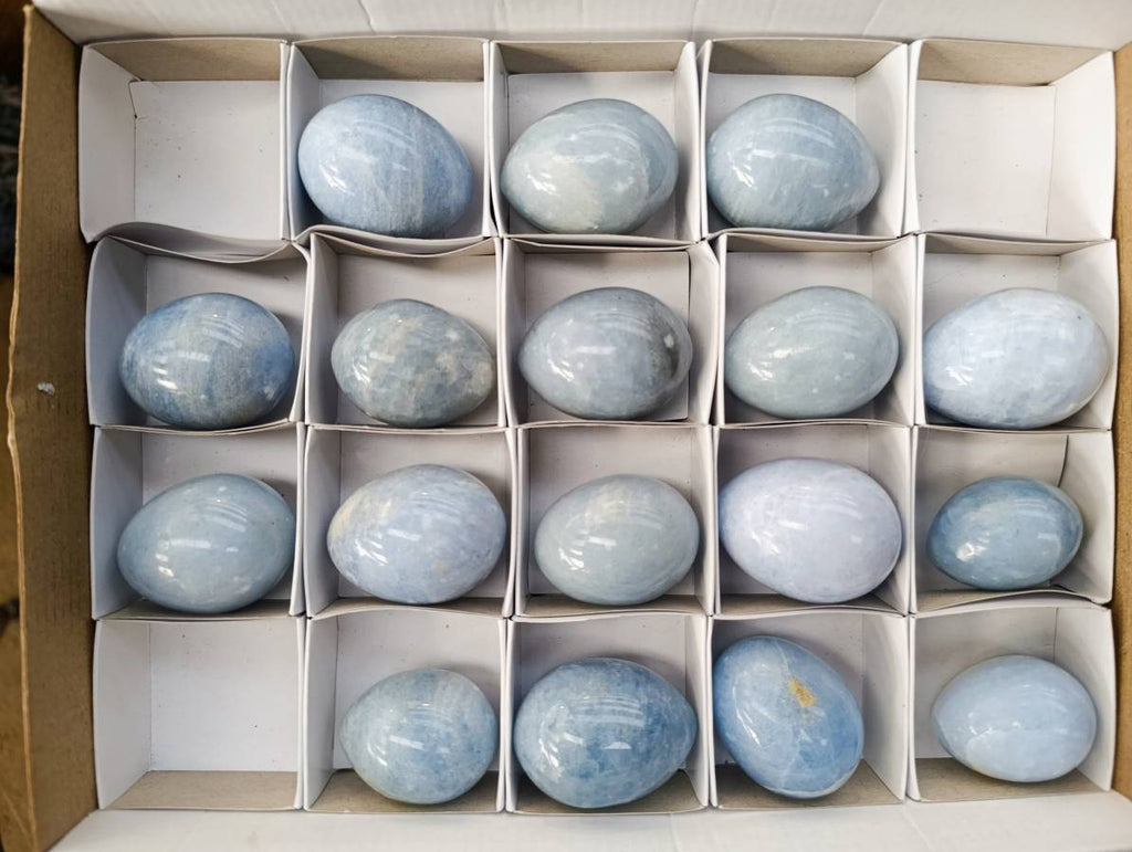 Polished Blue Calcite Eggs x 17 From Madagascar - Toprock Gemstones and Minerals 