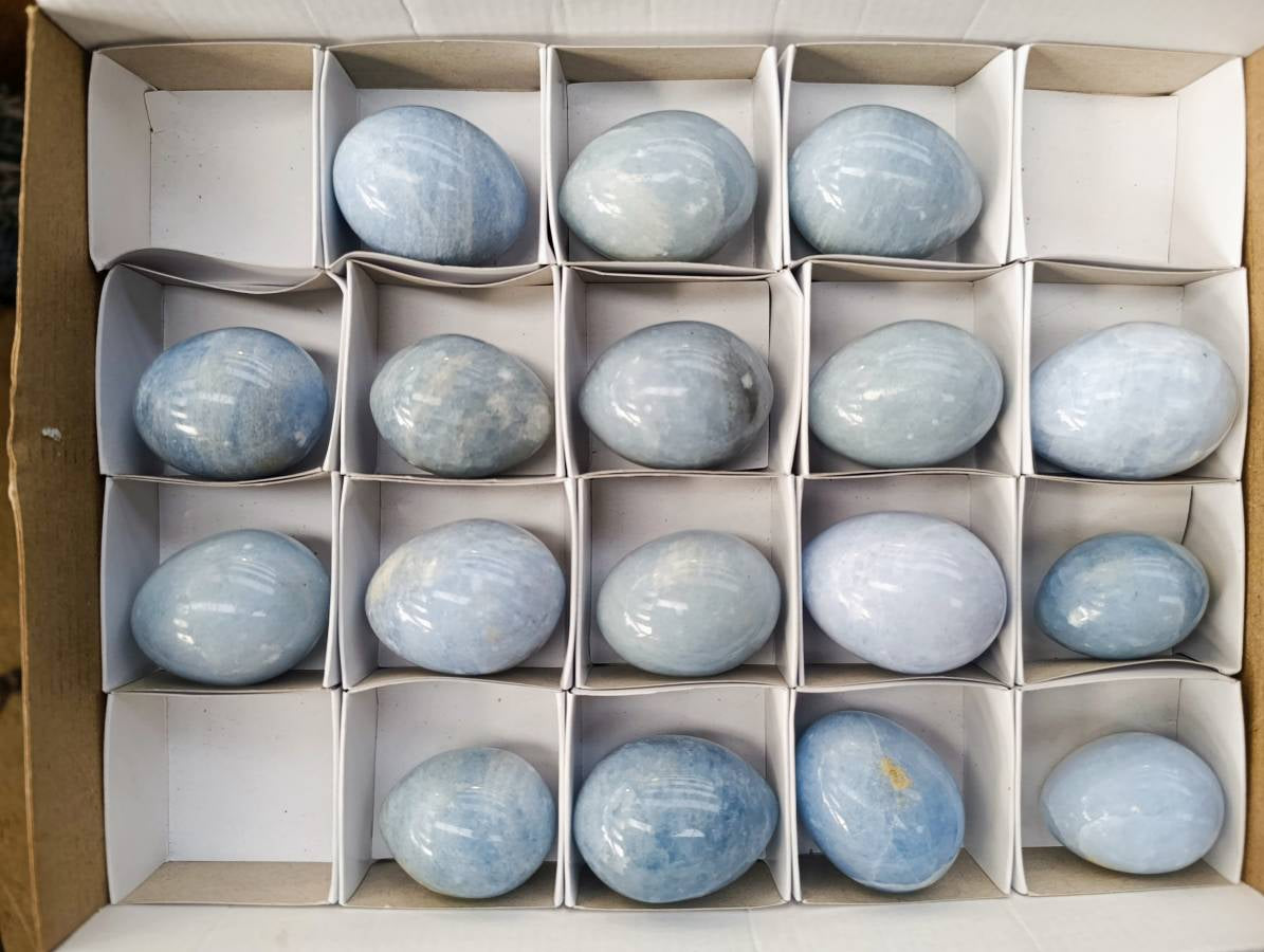 Polished Blue Calcite Eggs x 17 From Madagascar - Toprock Gemstones and Minerals 