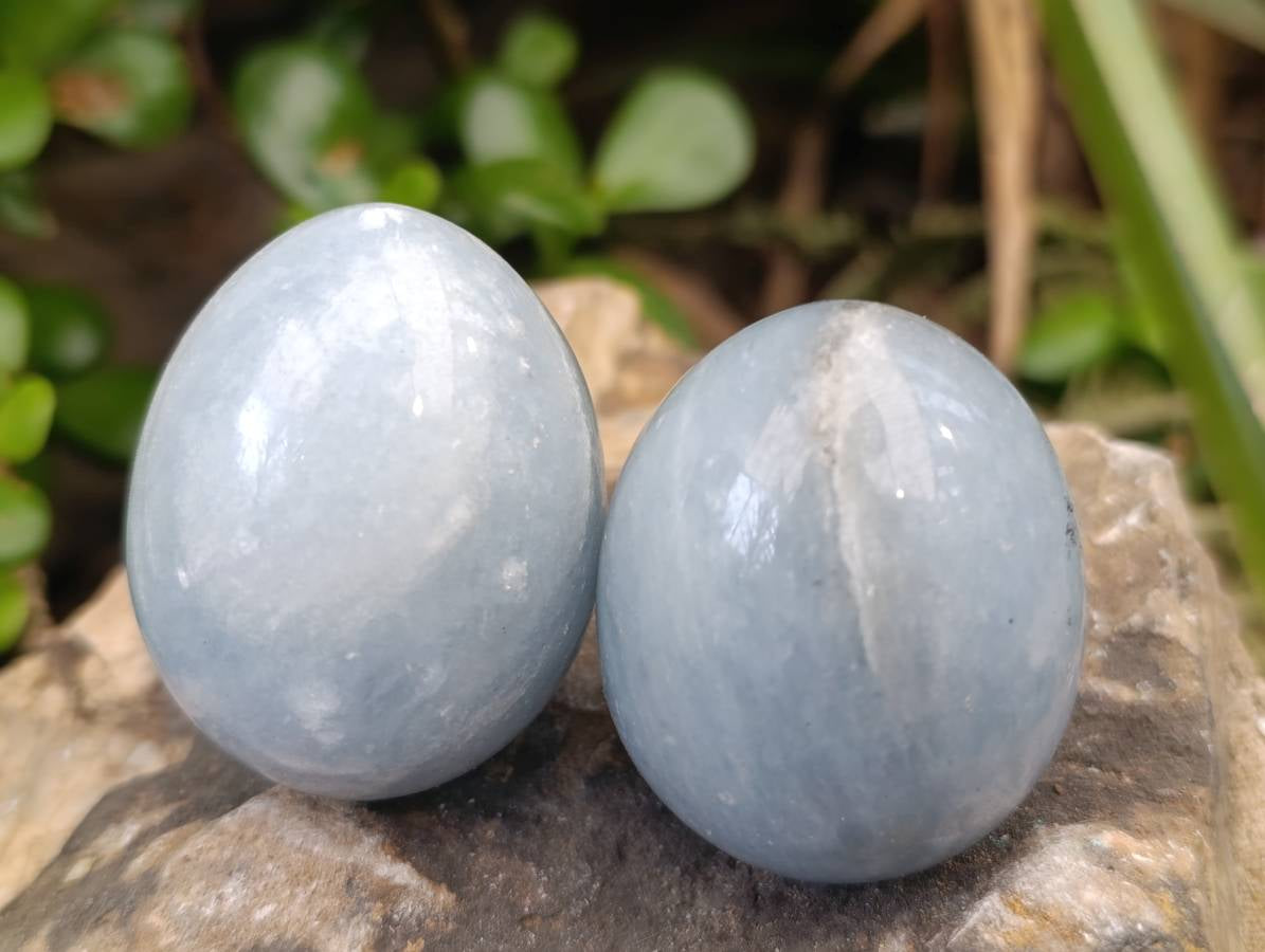 Polished Blue Calcite Eggs x 17 From Madagascar - Toprock Gemstones and Minerals 
