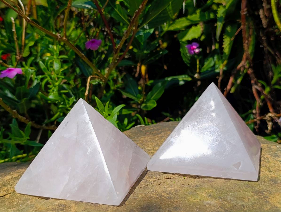 Polished Rose Quartz Pyramids x 3 From Madagascar - Toprock Gemstones and Minerals 