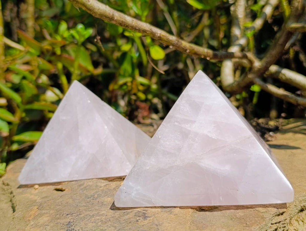 Polished Rose Quartz Pyramids x 3 From Madagascar - Toprock Gemstones and Minerals 