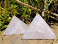 Polished Rose Quartz Pyramids x 3 From Madagascar