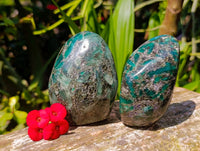 Polished Emerald Mica 'Mutokolite' Standing Free Forms x 4 From Mutoko, Zimbabwe