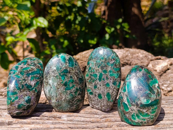 Polished Emerald Mica 'Mutokolite' Standing Free Forms x 4 From Mutoko, Zimbabwe