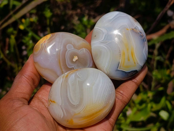 Polished Banded Agate Palm Stones x 12 From Madagascar